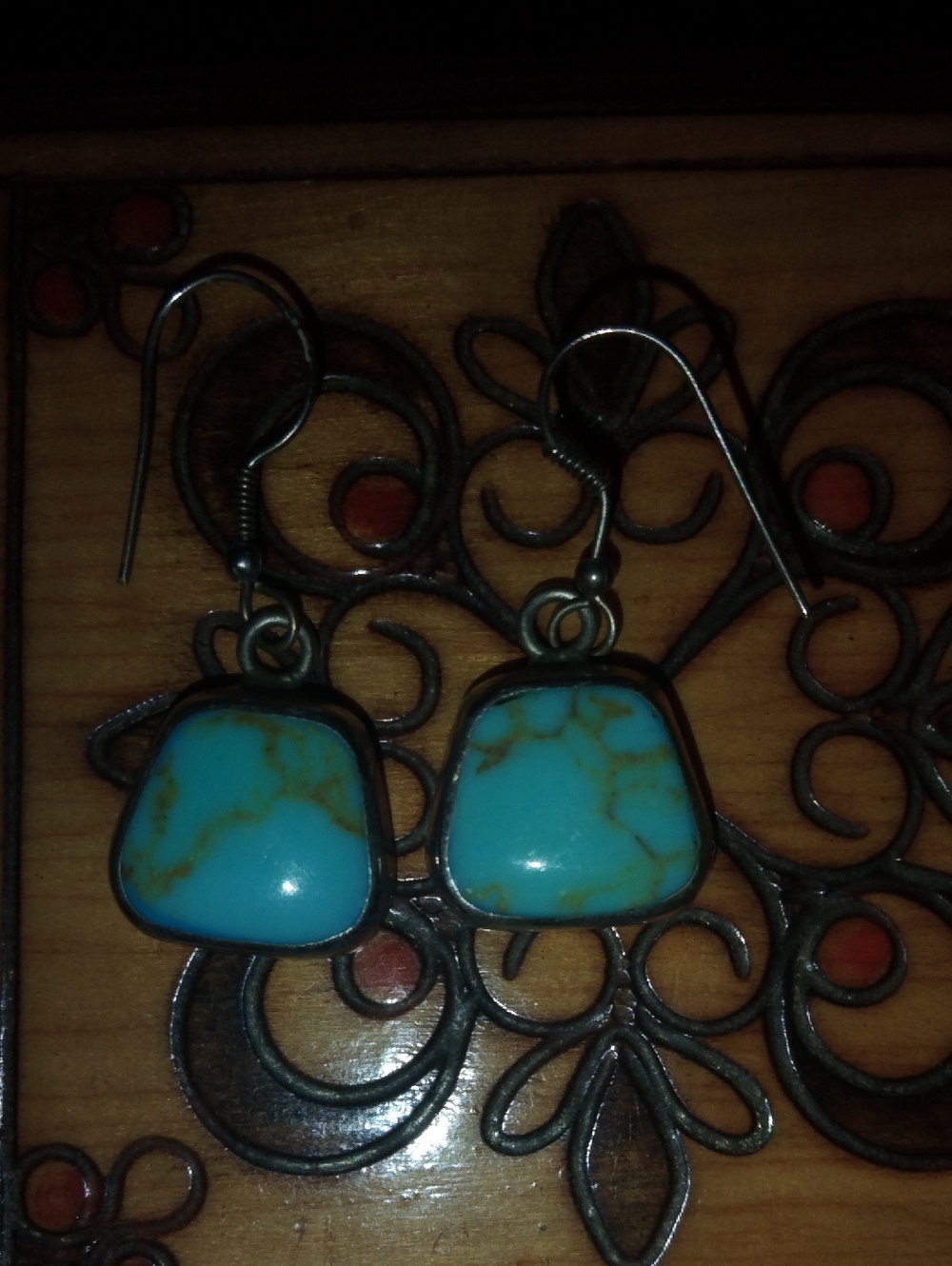 Turquoise Stone Drop Earrings - Blue Turquoise Dangle Earrings Bought In Mexico